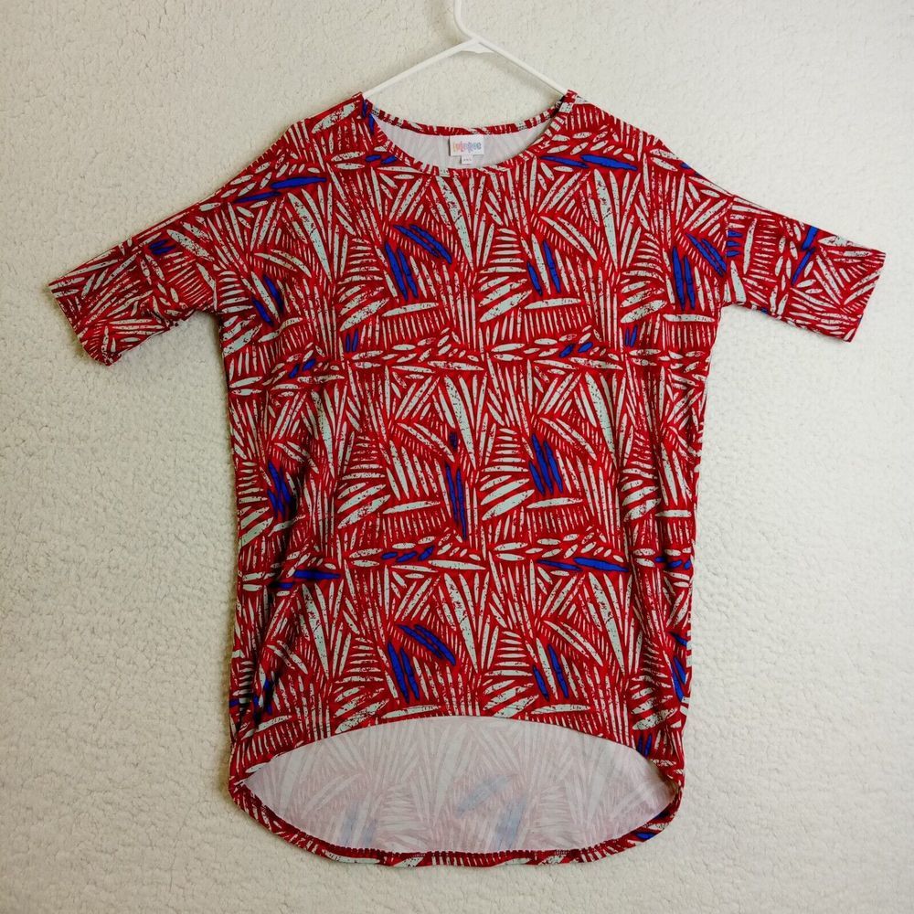 LuLaRoe T-Shirt Womens XXS Short Sleeve Red and Blue‎ Polyester/Spandex